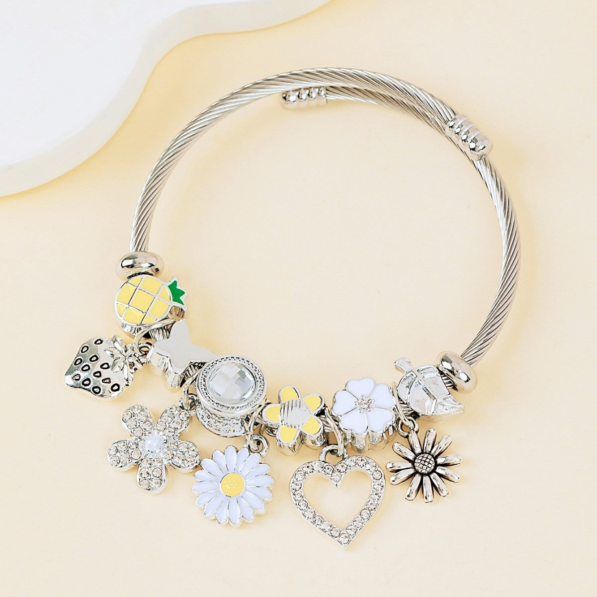 Pan Family Bracelet-DIY Cross-Border Hot-Selling Bracelet with Oil-Drip Rhinestones Sunflower Strawberry Pineapple Daisy Butterfly Jewelry