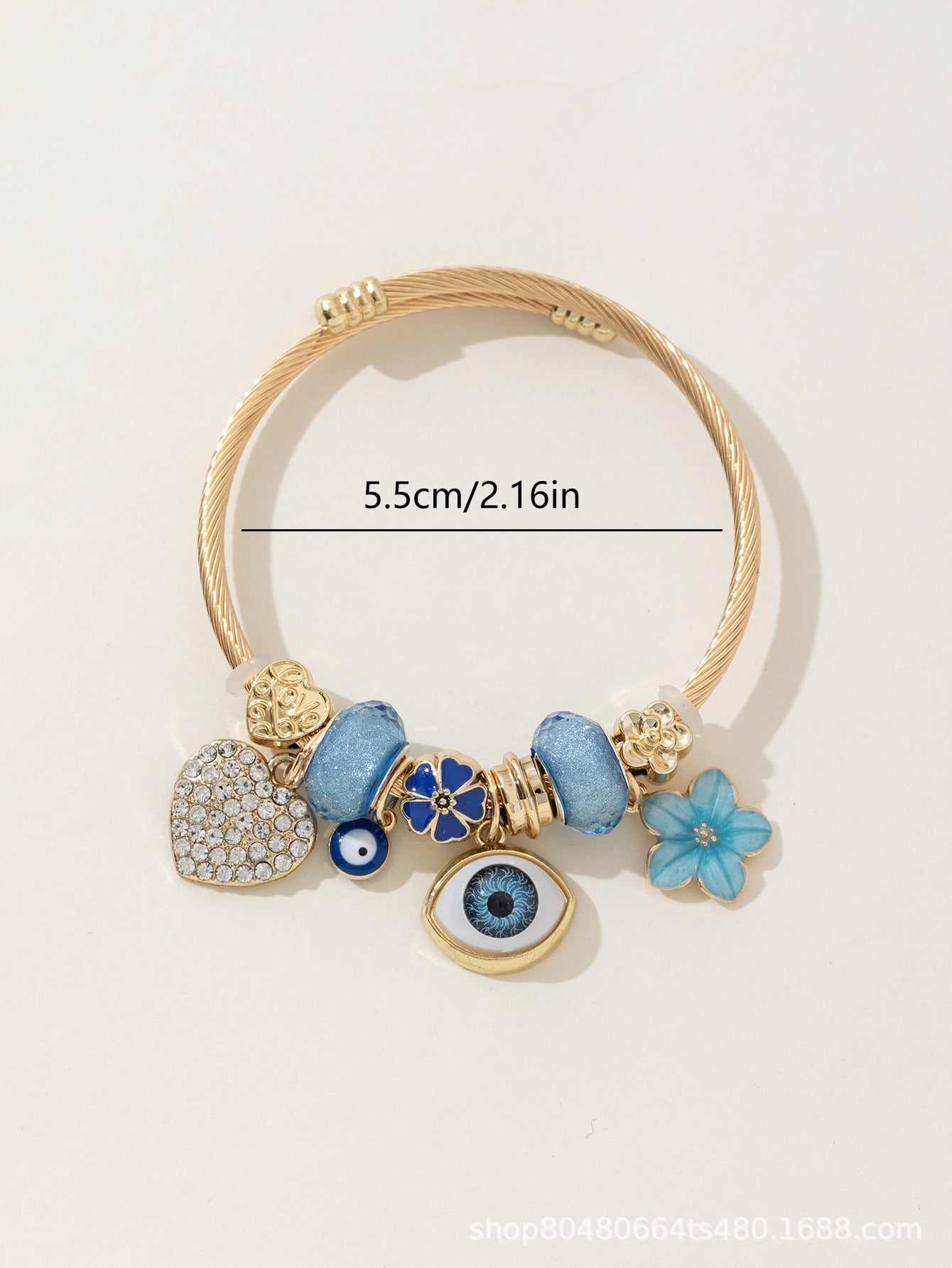 Pan Family Bracelet Cross-border hot DIY Beaded Bracelet Blue Devil Eye Rhinestone Heart Flower Fashion Jewelry
