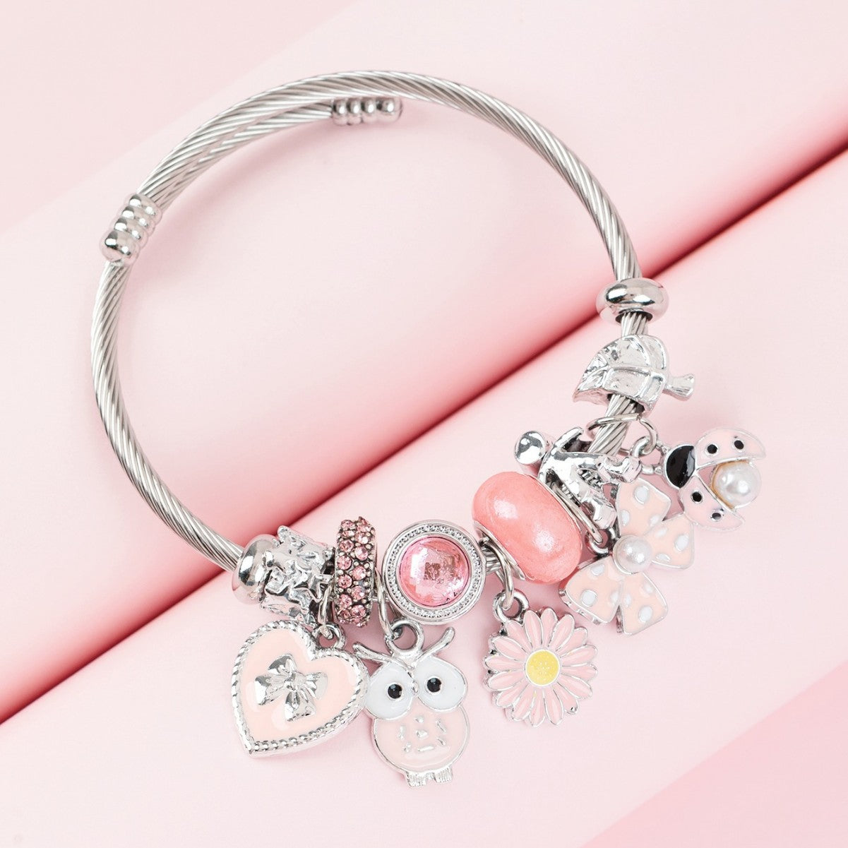 Pan Family Bracelet-DIY Cross-Border Hot-Selling Bracelet Pink Oil-Drip Owl Sunflower Bowknot Ladybug Jewelry