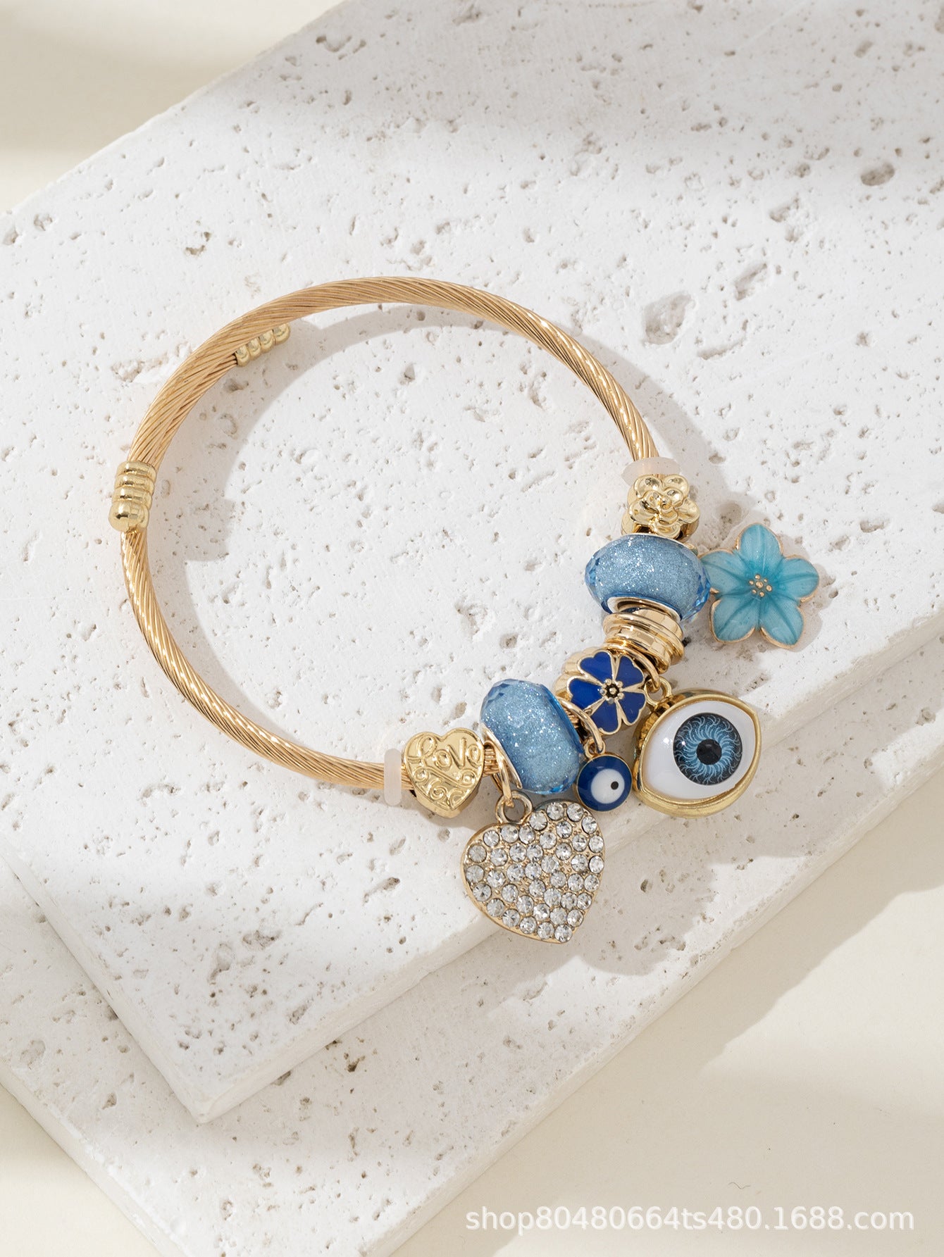 Pan Family Bracelet Cross-border hot DIY Beaded Bracelet Blue Devil Eye Rhinestone Heart Flower Fashion Jewelry