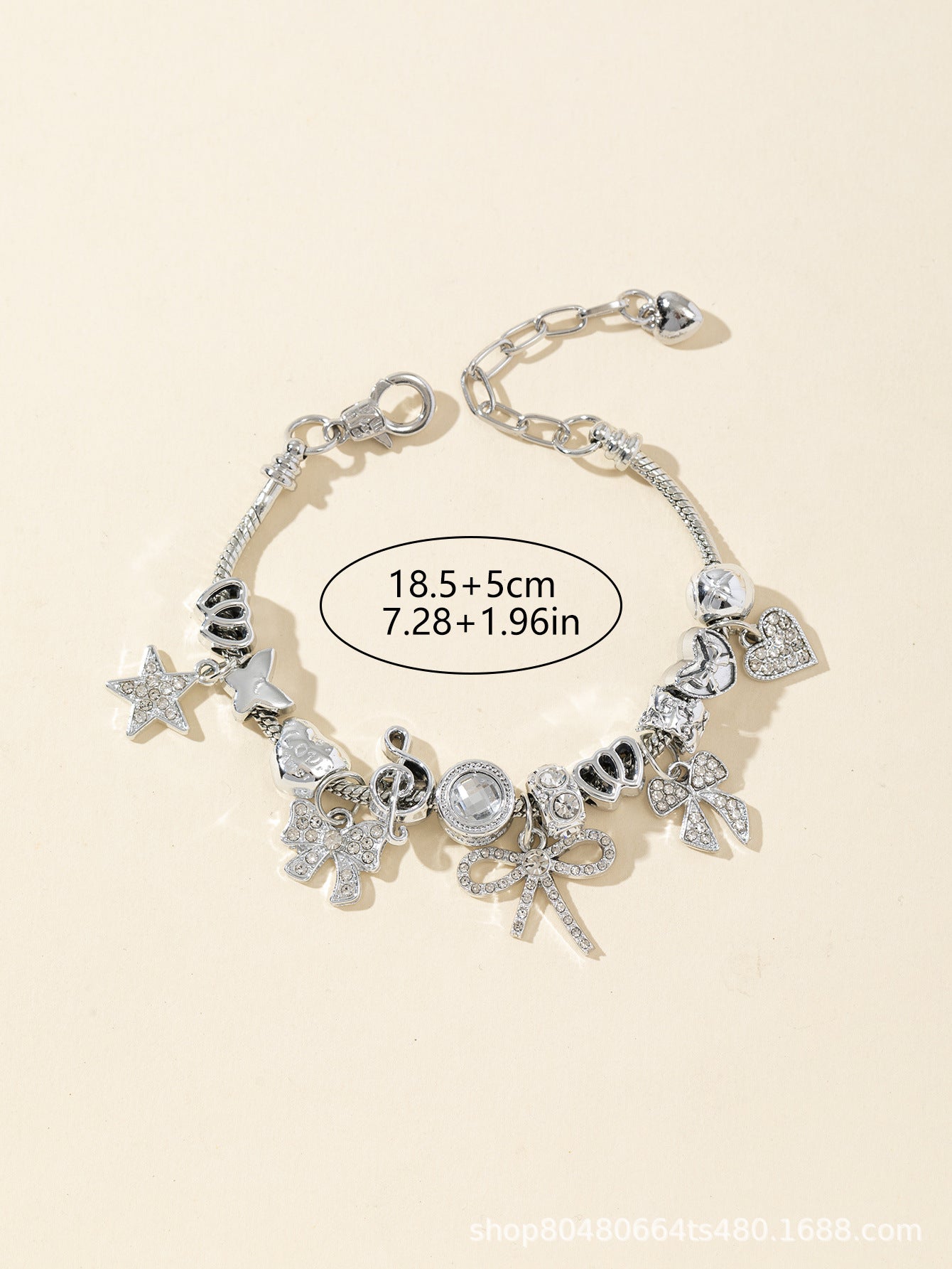 Pan Family Bracelet Europe and america cross border DIY Beaded Bracelet Rhinestone Bow Heart Pentagram Fast Fashion Jewelry