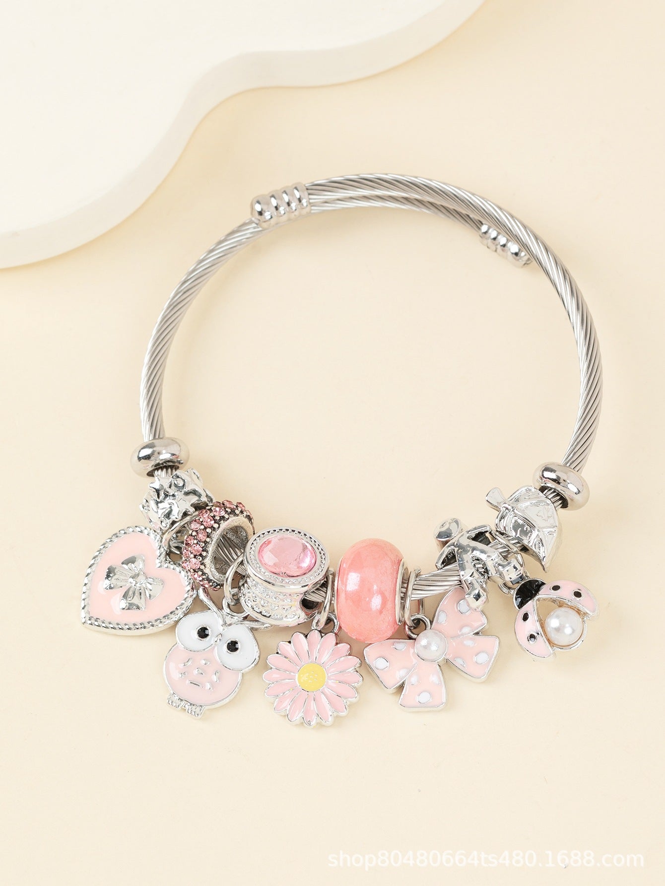 Pan Family Bracelet-DIY Cross-Border Hot-Selling Bracelet Pink Oil-Drip Owl Sunflower Bowknot Ladybug Jewelry