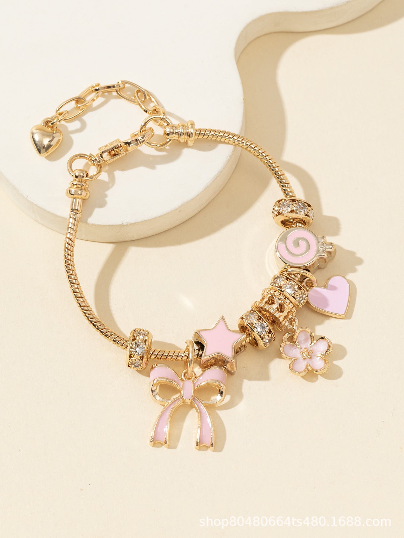 Pan Family Bracelet Cross-Border Beauty DIY Beaded Pink Bow Heart Lollipop Flower Pendant Fashion Jewelry