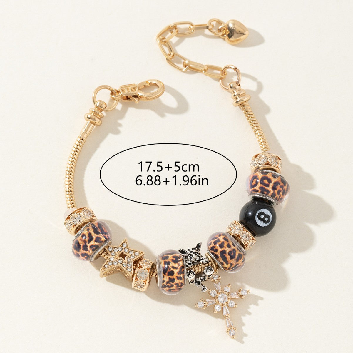 Pan Family Bracelet Cross-border hot DIY Beaded Bracelet Copper Inlaid Zircon Cross Leopard Print Beads Black Eight Fashion Jewelry