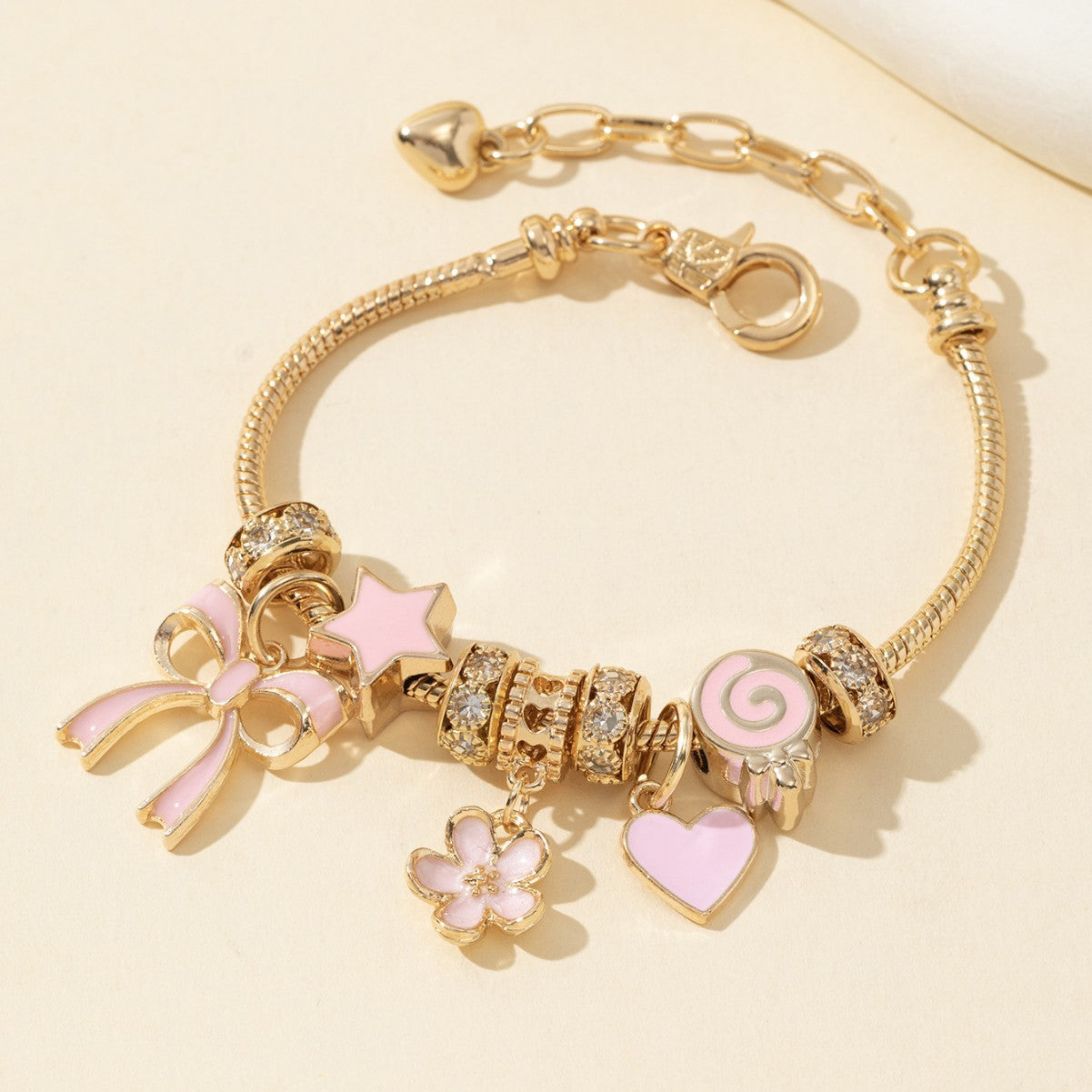 Pan Family Bracelet Cross-Border Beauty DIY Beaded Pink Bow Heart Lollipop Flower Pendant Fashion Jewelry
