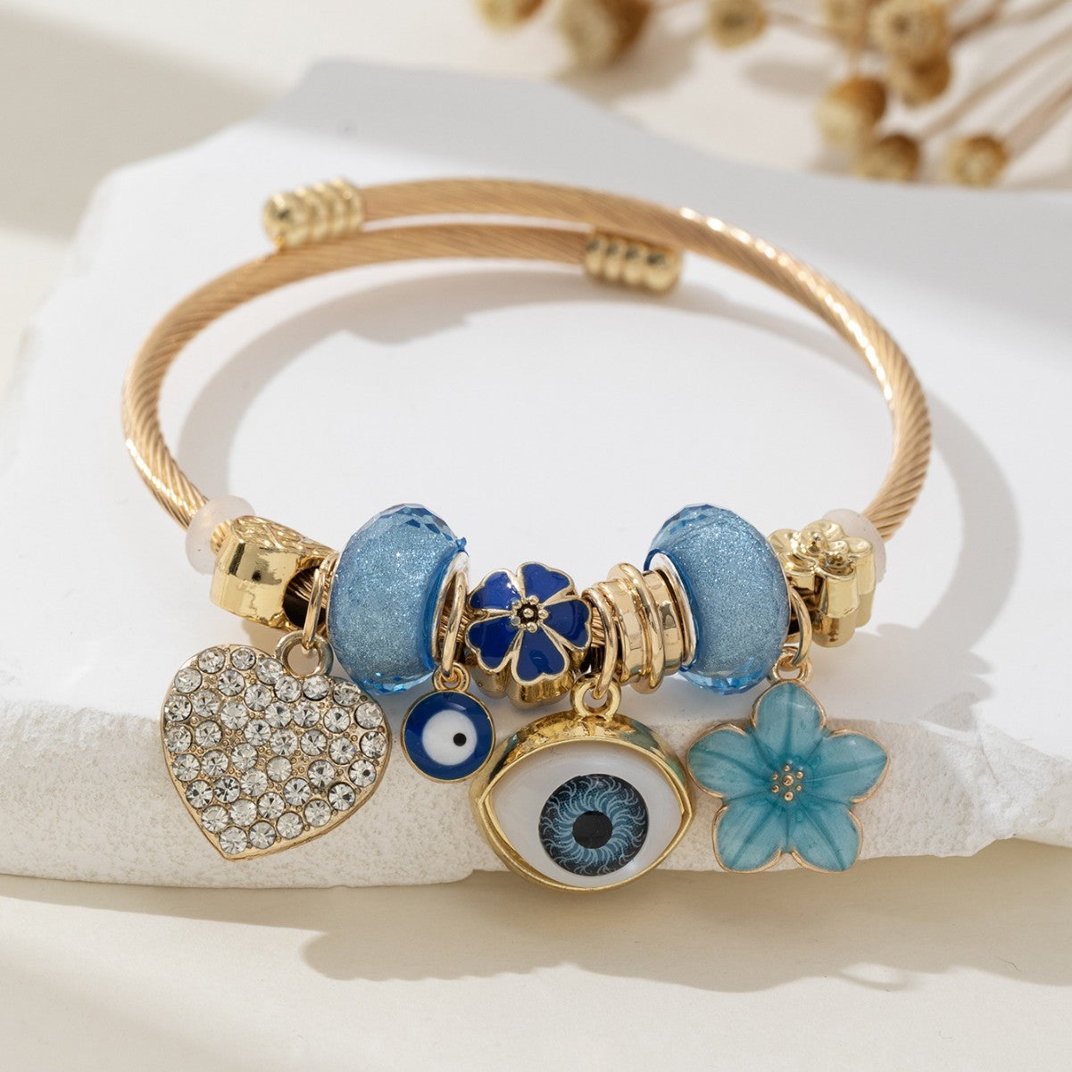 Pan Family Bracelet Cross-border hot DIY Beaded Bracelet Blue Devil Eye Rhinestone Heart Flower Fashion Jewelry