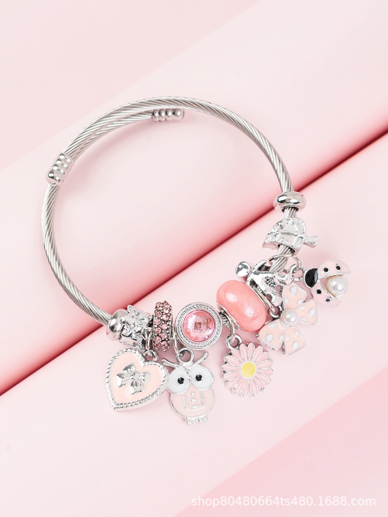 Pan Family Bracelet-DIY Cross-Border Hot-Selling Bracelet Pink Oil-Drip Owl Sunflower Bowknot Ladybug Jewelry