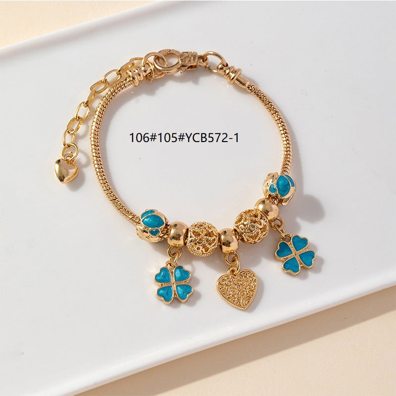 Pan Family Bracelet Dora DIY Beaded Cross-Border Hot-Selling Heart-Shaped Pendant Personality Oil-Drip Alloy Hollow Accessories Bracelet