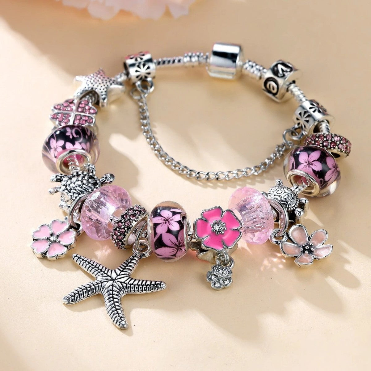 Pan Family Bracelet Dora DIY Cross-Border Hot-Selling Retro Starfish Oil Drop Flower Pendant Turtle Rhinestone Four-Leaf Clover