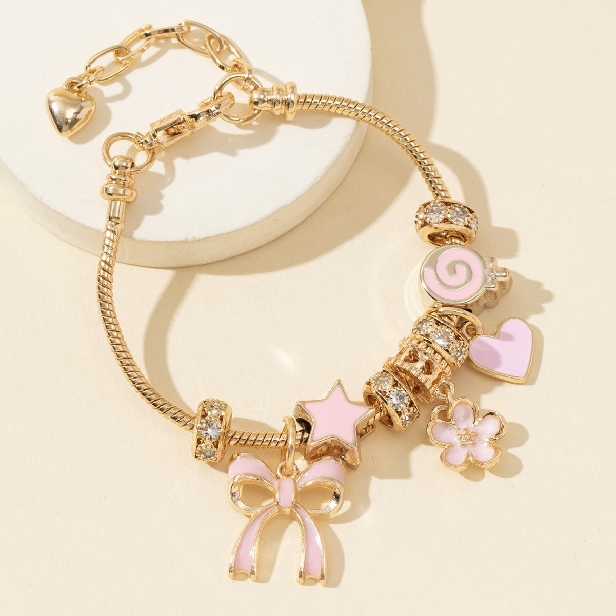 Pan Family Bracelet Cross-Border Beauty DIY Beaded Pink Bow Heart Lollipop Flower Pendant Fashion Jewelry