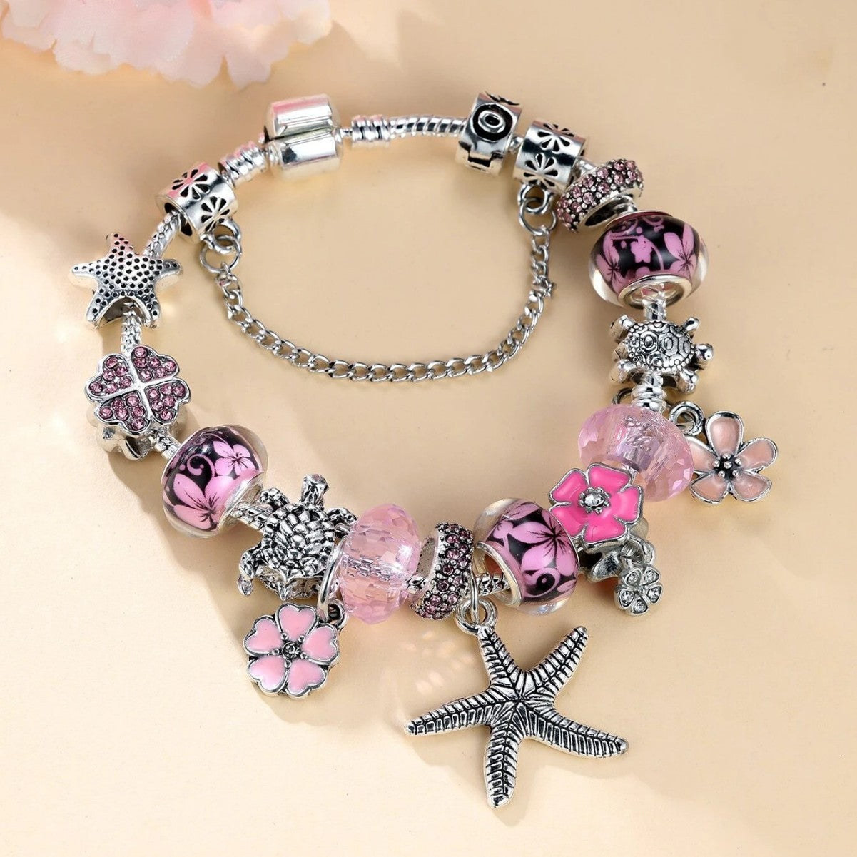 Pan Family Bracelet Dora DIY Cross-Border Hot-Selling Retro Starfish Oil Drop Flower Pendant Turtle Rhinestone Four-Leaf Clover