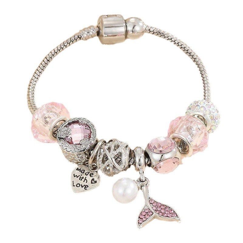 Pan Family Bracelet Dora DIY Beaded Cross-Border Hot-Selling Diamond Ball Heart Mermaid Tail Pearl Pendant Copper Chain