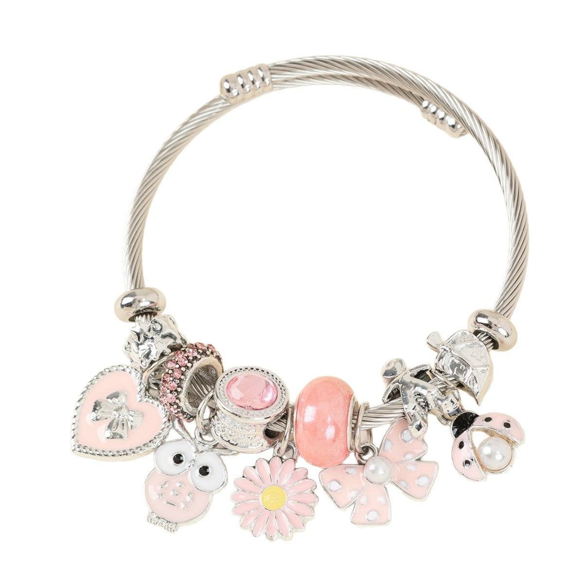 Pan Family Bracelet-DIY Cross-Border Hot-Selling Bracelet Pink Oil-Drip Owl Sunflower Bowknot Ladybug Jewelry