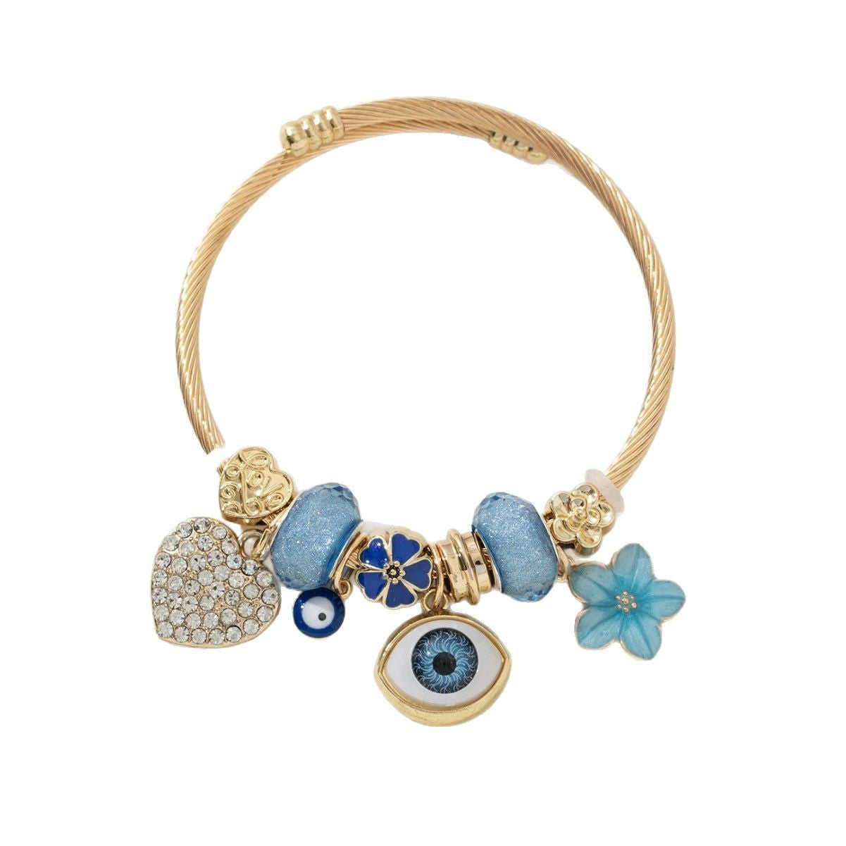 Pan Family Bracelet Cross-border hot DIY Beaded Bracelet Blue Devil Eye Rhinestone Heart Flower Fashion Jewelry