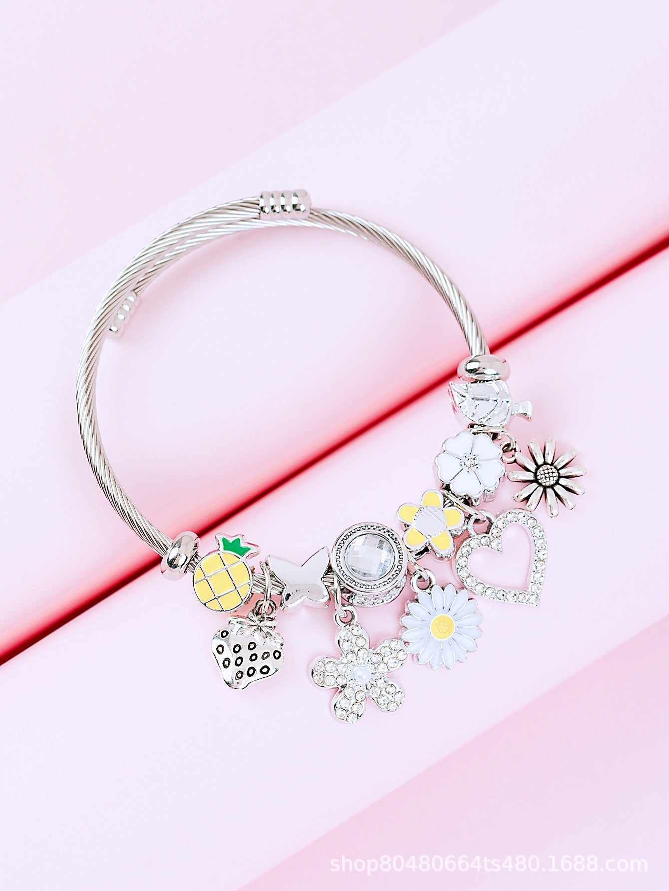 Pan Family Bracelet-DIY Cross-Border Hot-Selling Bracelet with Oil-Drip Rhinestones Sunflower Strawberry Pineapple Daisy Butterfly Jewelry