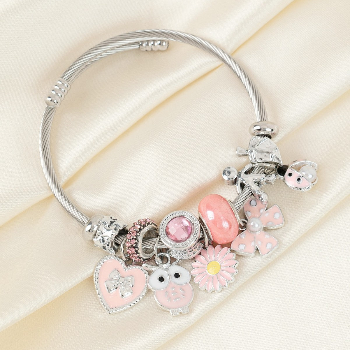 Pan Family Bracelet-DIY Cross-Border Hot-Selling Bracelet Pink Oil-Drip Owl Sunflower Bowknot Ladybug Jewelry