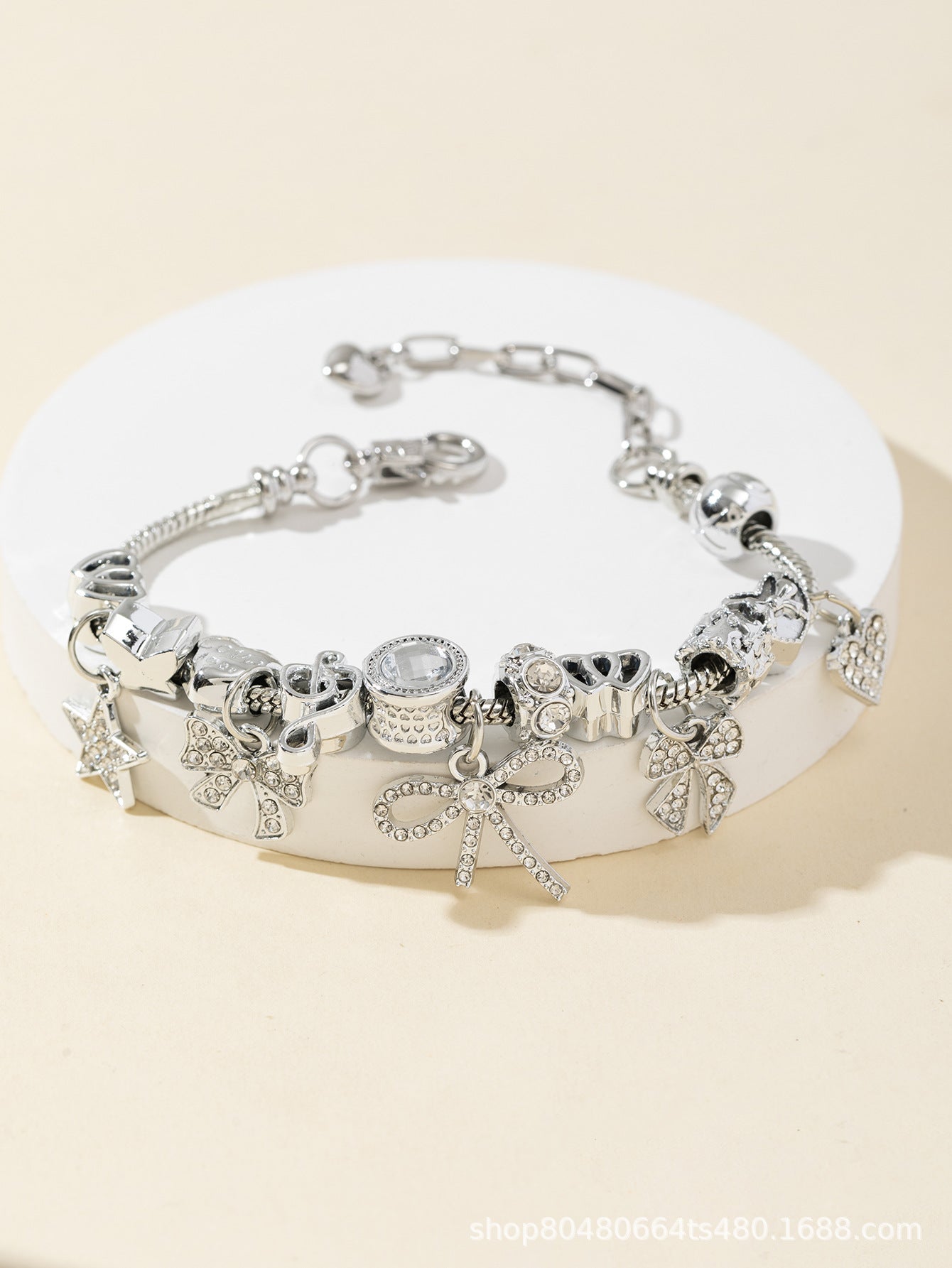 Pan Family Bracelet Europe and america cross border DIY Beaded Bracelet Rhinestone Bow Heart Pentagram Fast Fashion Jewelry