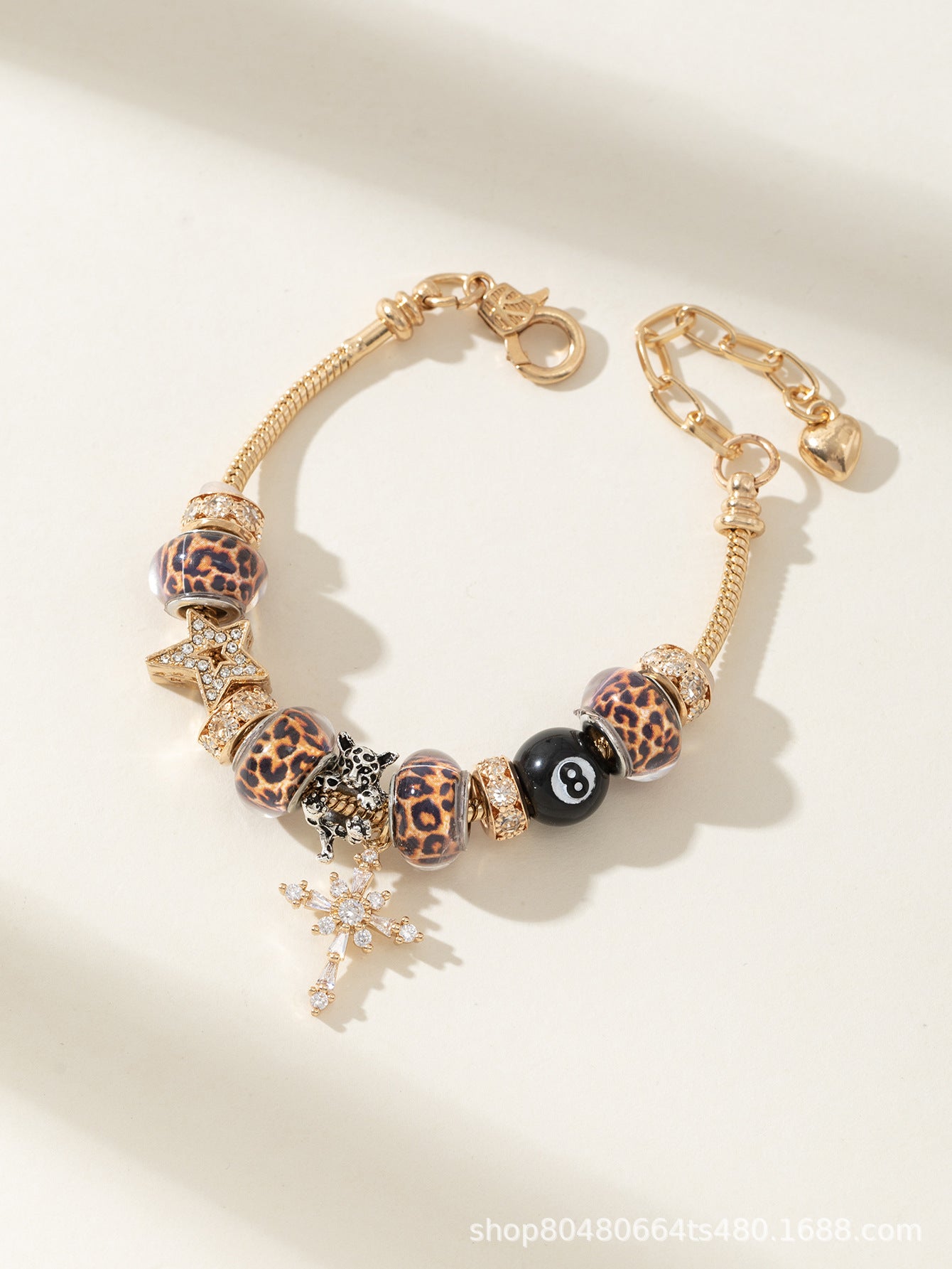 Pan Family Bracelet Cross-border hot DIY Beaded Bracelet Copper Inlaid Zircon Cross Leopard Print Beads Black Eight Fashion Jewelry