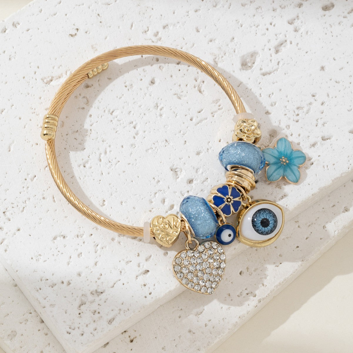 Pan Family Bracelet Cross-border hot DIY Beaded Bracelet Blue Devil Eye Rhinestone Heart Flower Fashion Jewelry