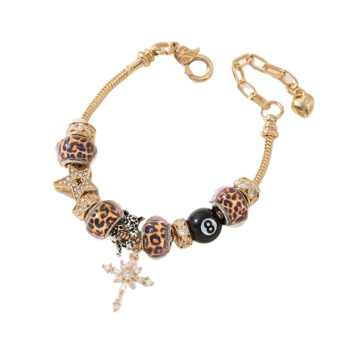 Pan Family Bracelet Cross-border hot DIY Beaded Bracelet Copper Inlaid Zircon Cross Leopard Print Beads Black Eight Fashion Jewelry