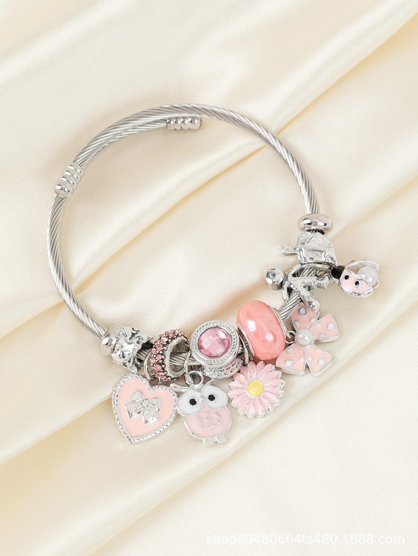Pan Family Bracelet-DIY Cross-Border Hot-Selling Bracelet Pink Oil-Drip Owl Sunflower Bowknot Ladybug Jewelry