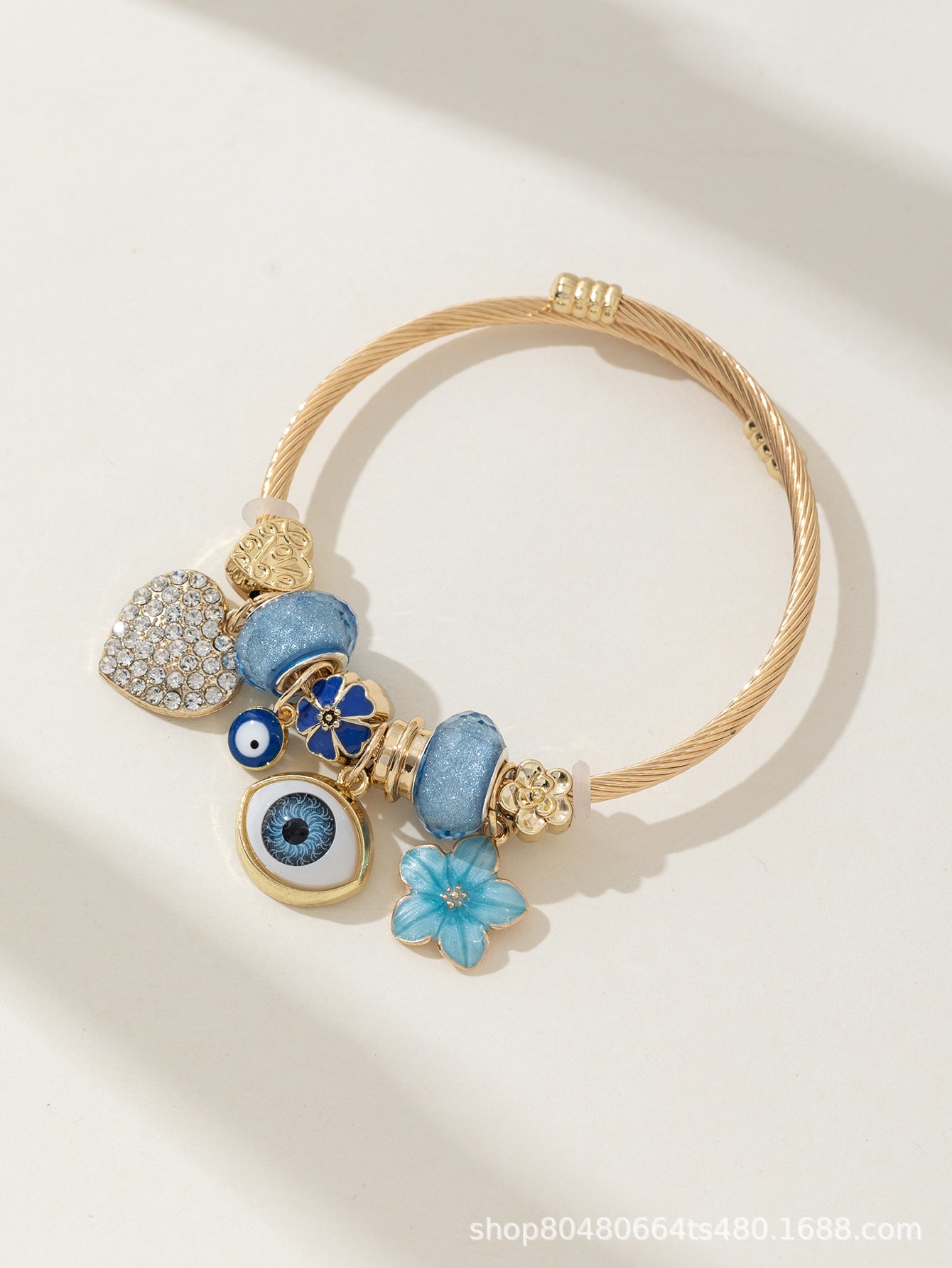 Pan Family Bracelet Cross-border hot DIY Beaded Bracelet Blue Devil Eye Rhinestone Heart Flower Fashion Jewelry