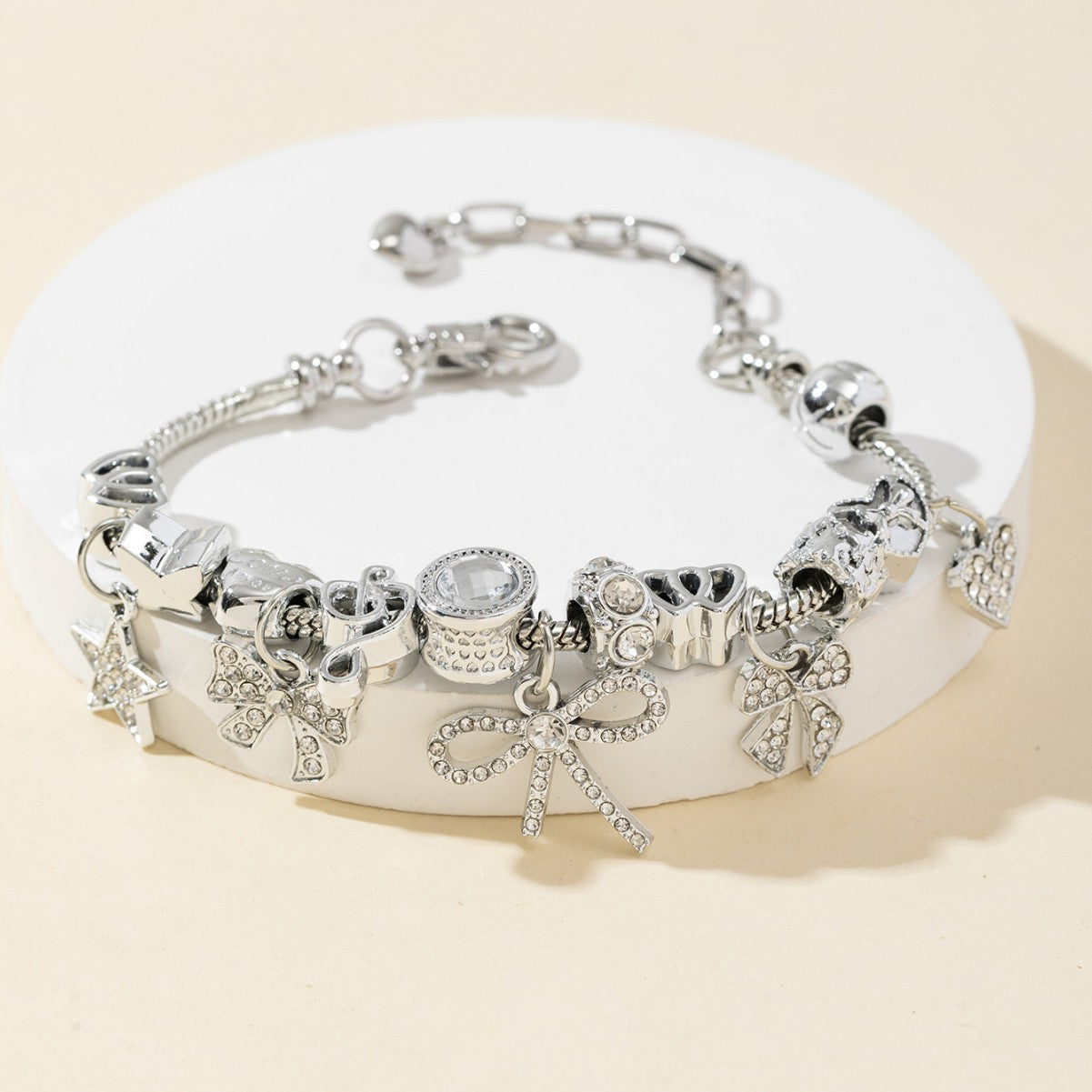 Pan Family Bracelet Europe and america cross border DIY Beaded Bracelet Rhinestone Bow Heart Pentagram Fast Fashion Jewelry
