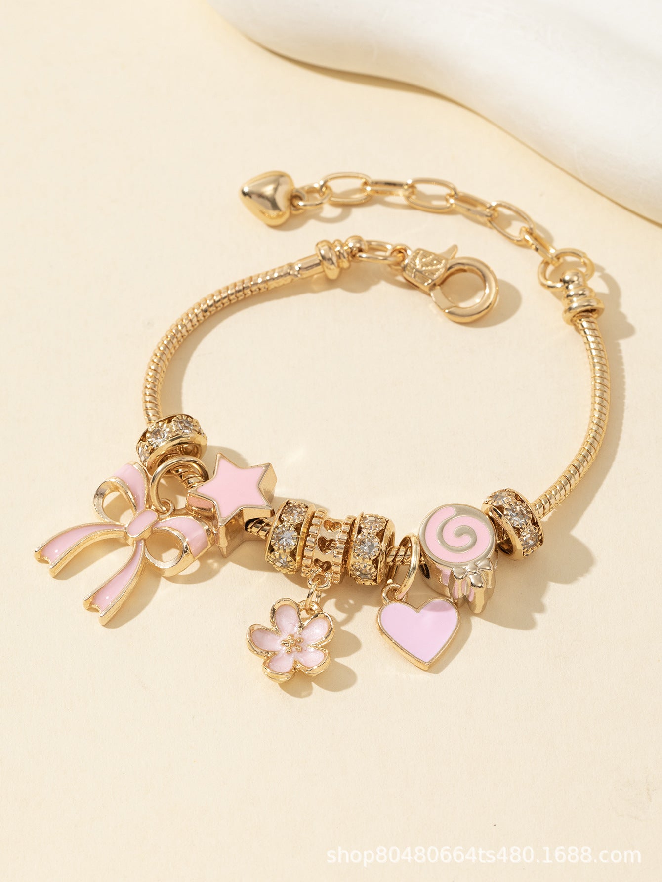 Pan Family Bracelet Cross-Border Beauty DIY Beaded Pink Bow Heart Lollipop Flower Pendant Fashion Jewelry