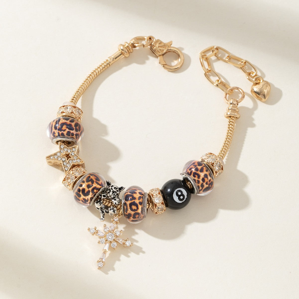 Pan Family Bracelet Cross-border hot DIY Beaded Bracelet Copper Inlaid Zircon Cross Leopard Print Beads Black Eight Fashion Jewelry