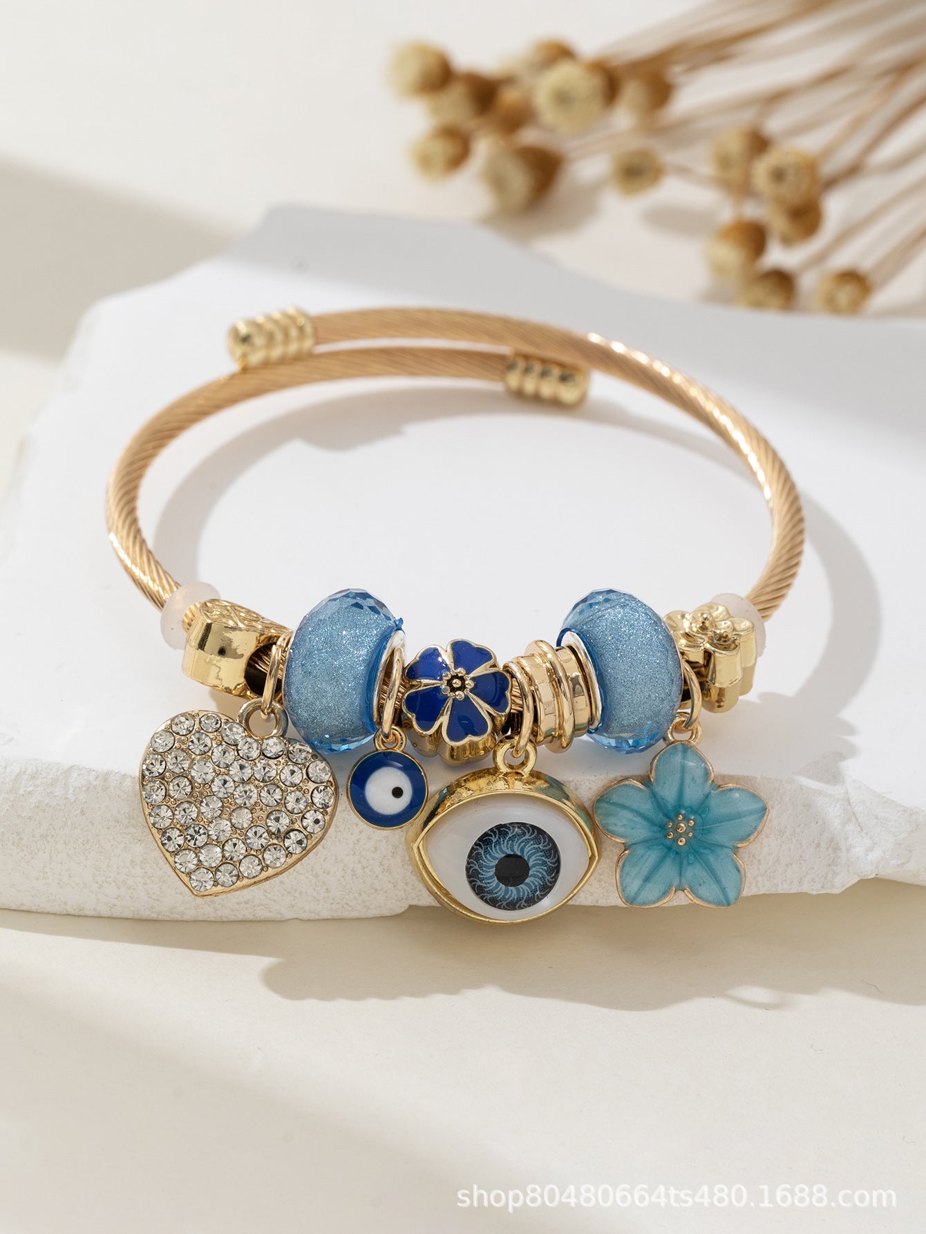 Pan Family Bracelet Cross-border hot DIY Beaded Bracelet Blue Devil Eye Rhinestone Heart Flower Fashion Jewelry
