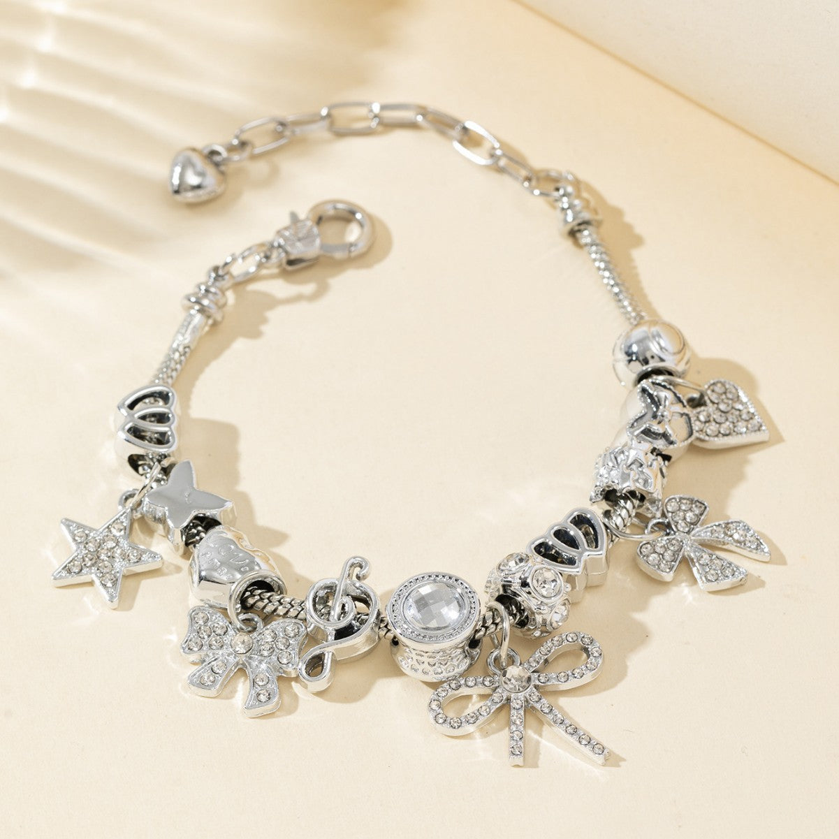 Pan Family Bracelet Europe and america cross border DIY Beaded Bracelet Rhinestone Bow Heart Pentagram Fast Fashion Jewelry