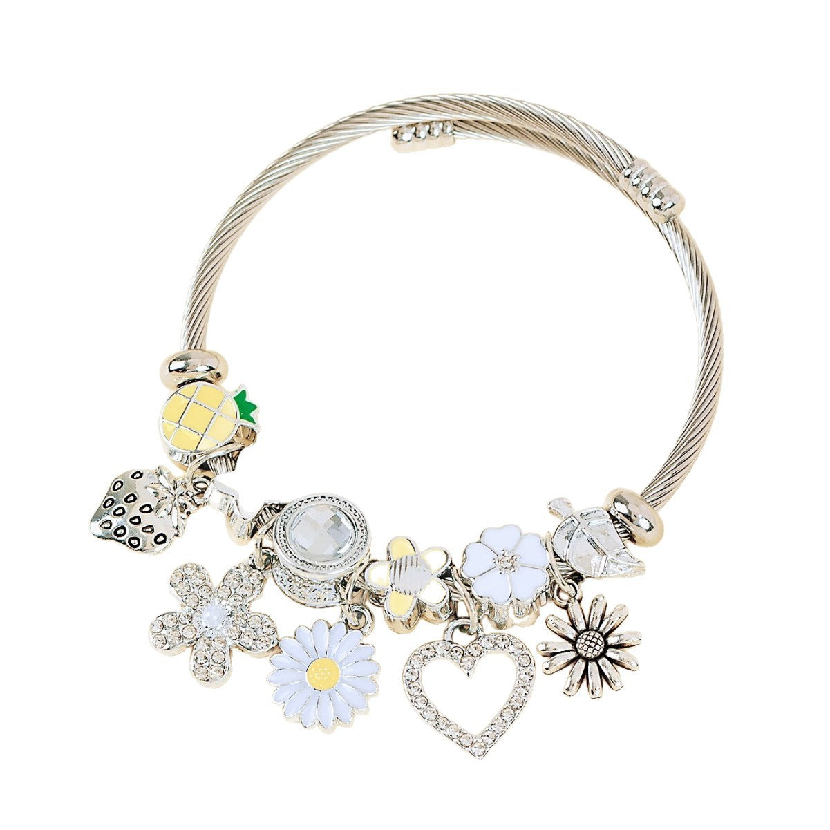Pan Family Bracelet-DIY Cross-Border Hot-Selling Bracelet with Oil-Drip Rhinestones Sunflower Strawberry Pineapple Daisy Butterfly Jewelry