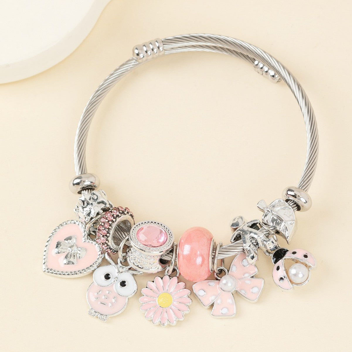 Pan Family Bracelet-DIY Cross-Border Hot-Selling Bracelet Pink Oil-Drip Owl Sunflower Bowknot Ladybug Jewelry