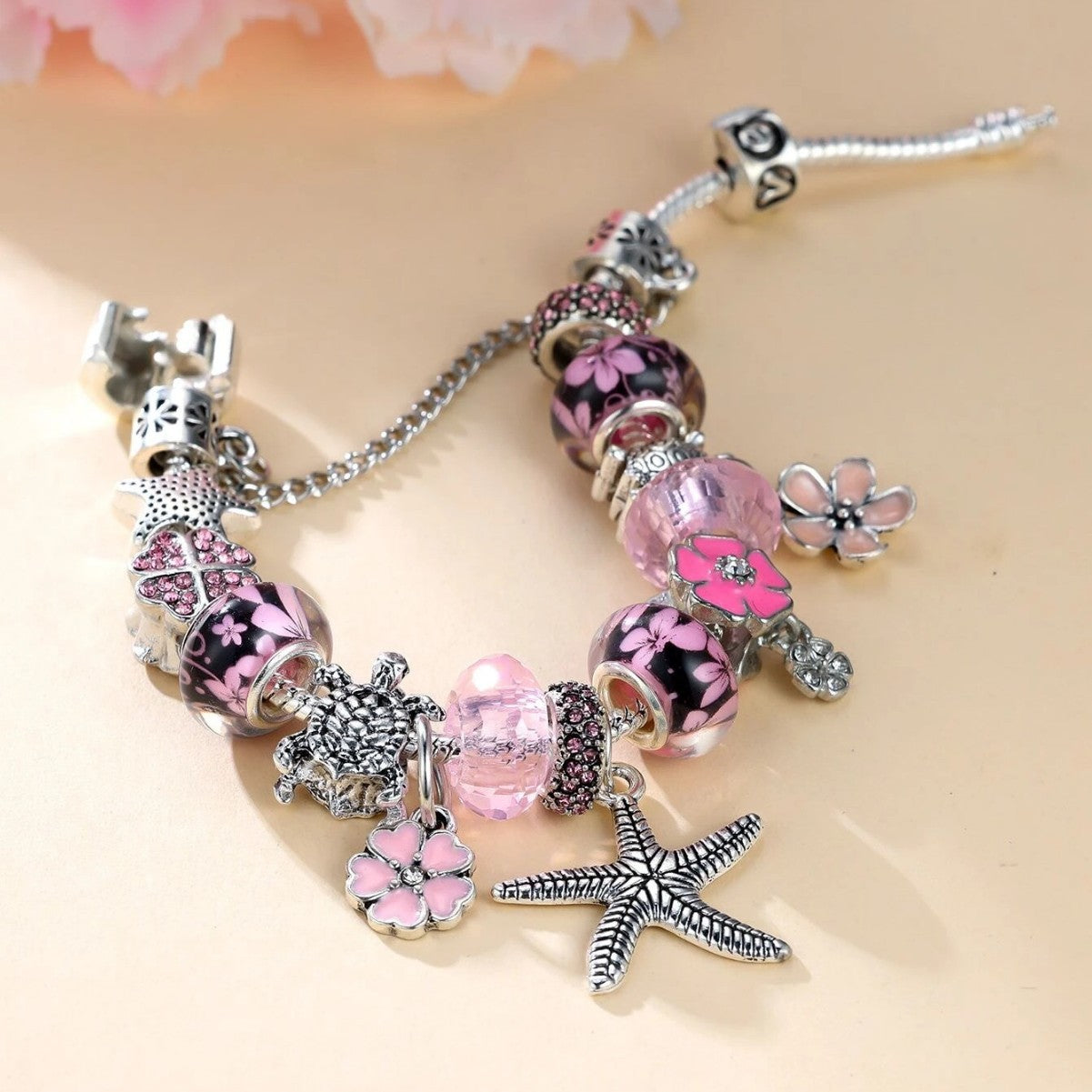 Pan Family Bracelet Dora DIY Cross-Border Hot-Selling Retro Starfish Oil Drop Flower Pendant Turtle Rhinestone Four-Leaf Clover