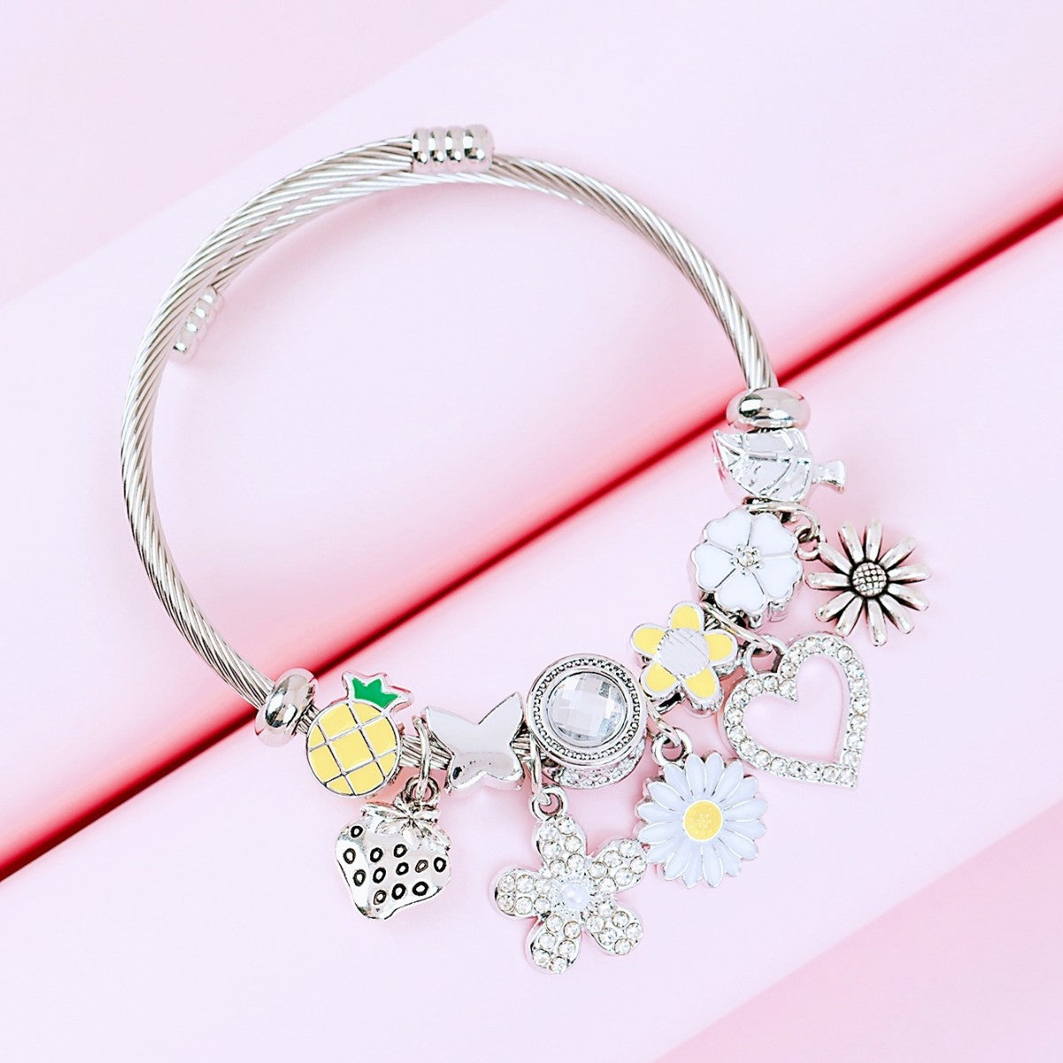 Pan Family Bracelet-DIY Cross-Border Hot-Selling Bracelet with Oil-Drip Rhinestones Sunflower Strawberry Pineapple Daisy Butterfly Jewelry