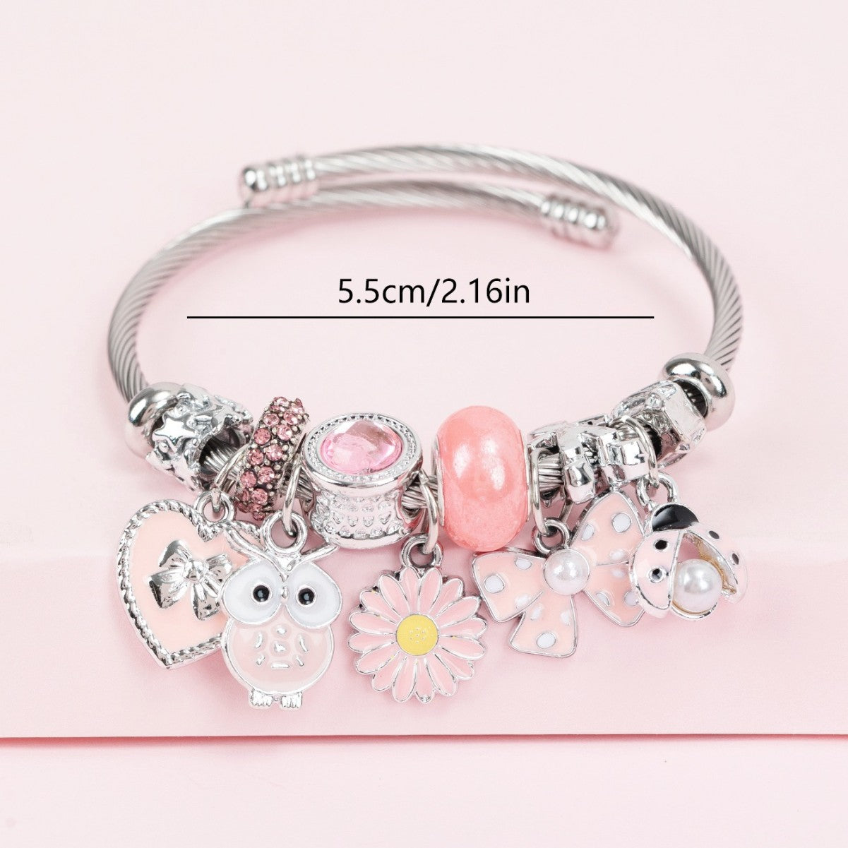 Pan Family Bracelet-DIY Cross-Border Hot-Selling Bracelet Pink Oil-Drip Owl Sunflower Bowknot Ladybug Jewelry