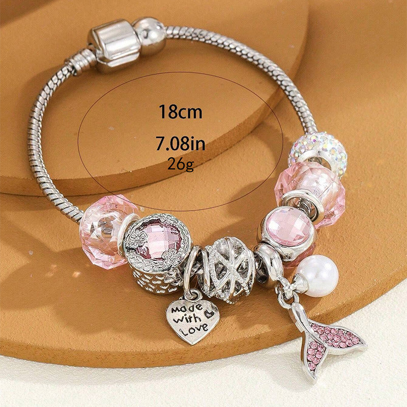 Pan Family Bracelet Dora DIY Beaded Cross-Border Hot-Selling Diamond Ball Heart Mermaid Tail Pearl Pendant Copper Chain