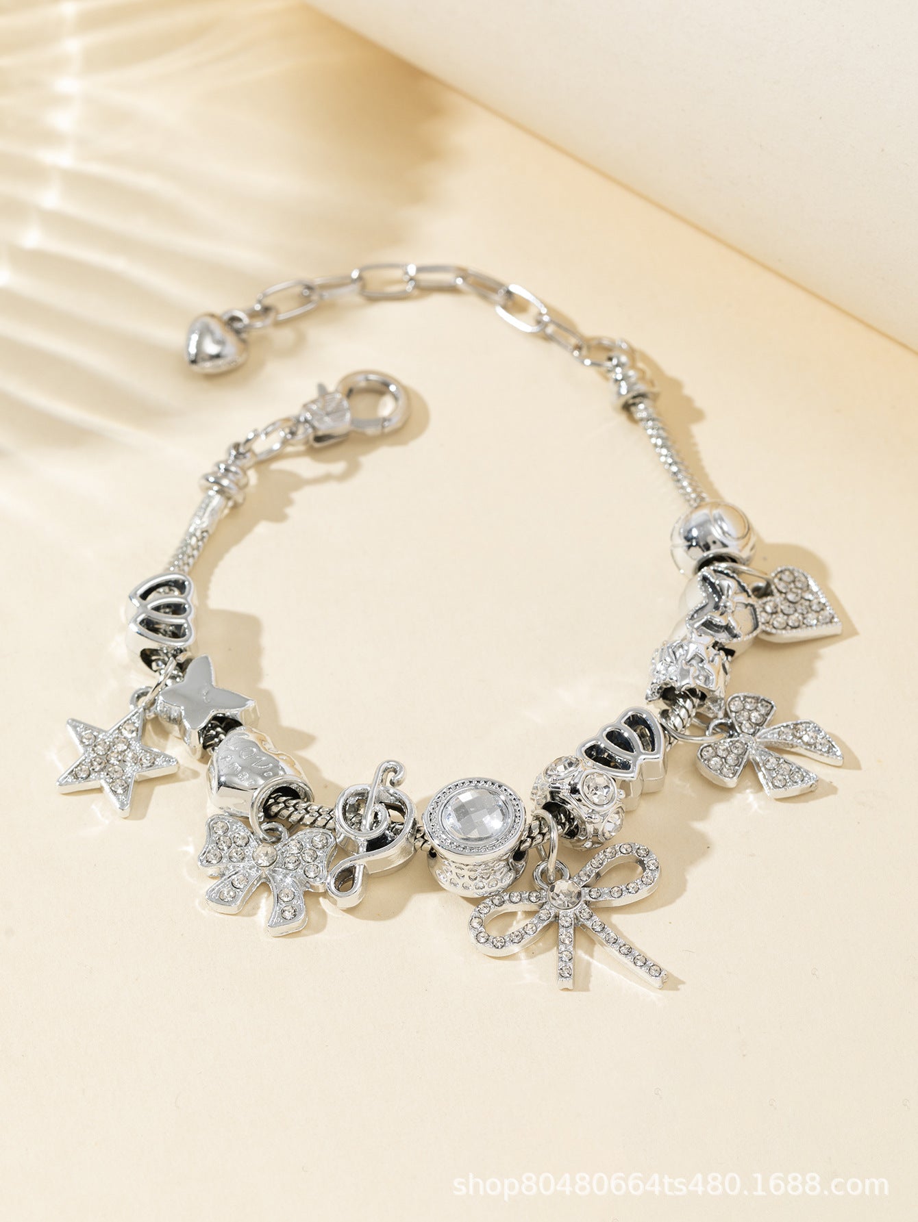Pan Family Bracelet Europe and america cross border DIY Beaded Bracelet Rhinestone Bow Heart Pentagram Fast Fashion Jewelry