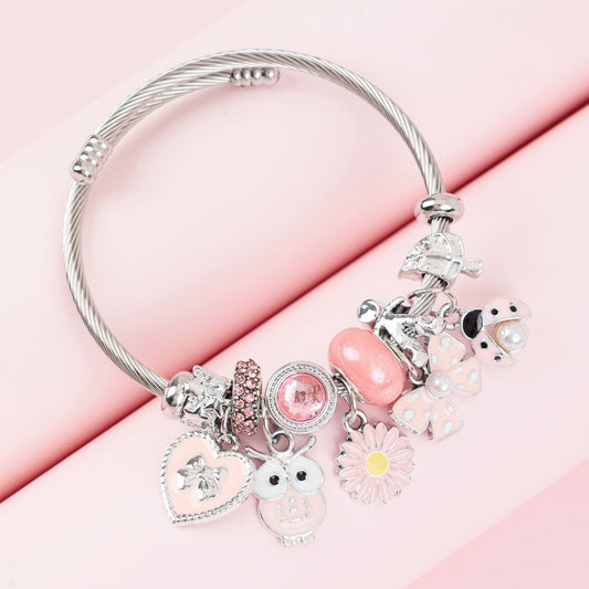 Pan Family Bracelet-DIY Cross-Border Hot-Selling Bracelet Pink Oil-Drip Owl Sunflower Bowknot Ladybug Jewelry