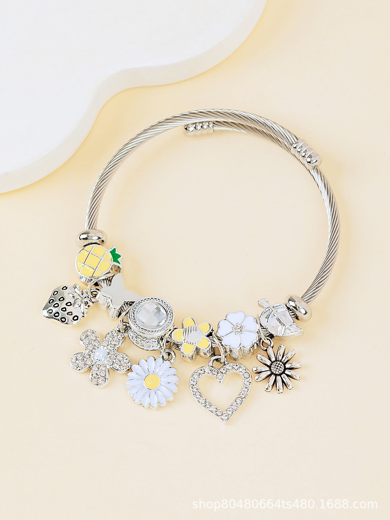 Pan Family Bracelet-DIY Cross-Border Hot-Selling Bracelet with Oil-Drip Rhinestones Sunflower Strawberry Pineapple Daisy Butterfly Jewelry
