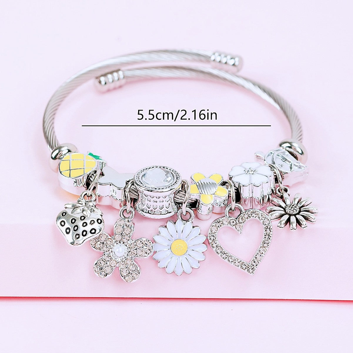 Pan Family Bracelet-DIY Cross-Border Hot-Selling Bracelet with Oil-Drip Rhinestones Sunflower Strawberry Pineapple Daisy Butterfly Jewelry