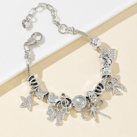 Pan Family Bracelet Europe and america cross border DIY Beaded Bracelet Rhinestone Bow Heart Pentagram Fast Fashion Jewelry