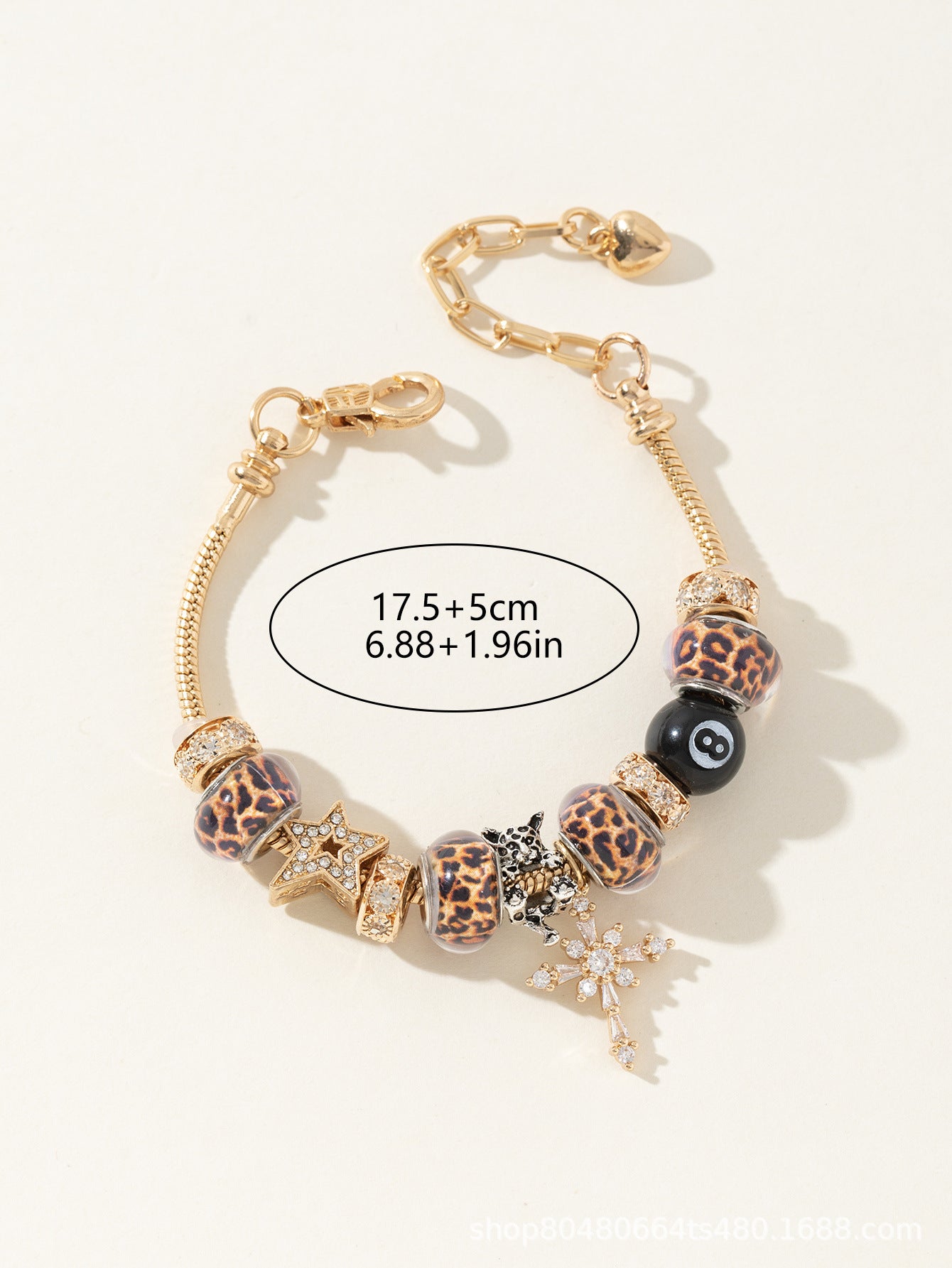 Pan Family Bracelet Cross-border hot DIY Beaded Bracelet Copper Inlaid Zircon Cross Leopard Print Beads Black Eight Fashion Jewelry