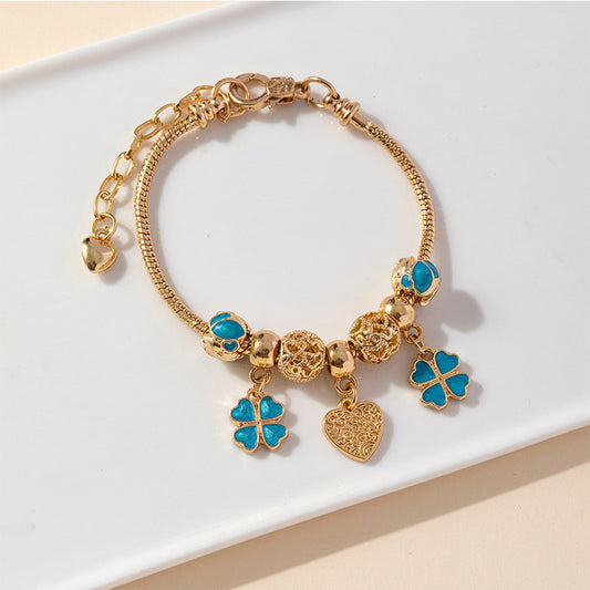 Pan Family Bracelet Dora DIY Beaded Cross-Border Hot-Selling Heart-Shaped Pendant Personality Oil-Drip Alloy Hollow Accessories Bracelet