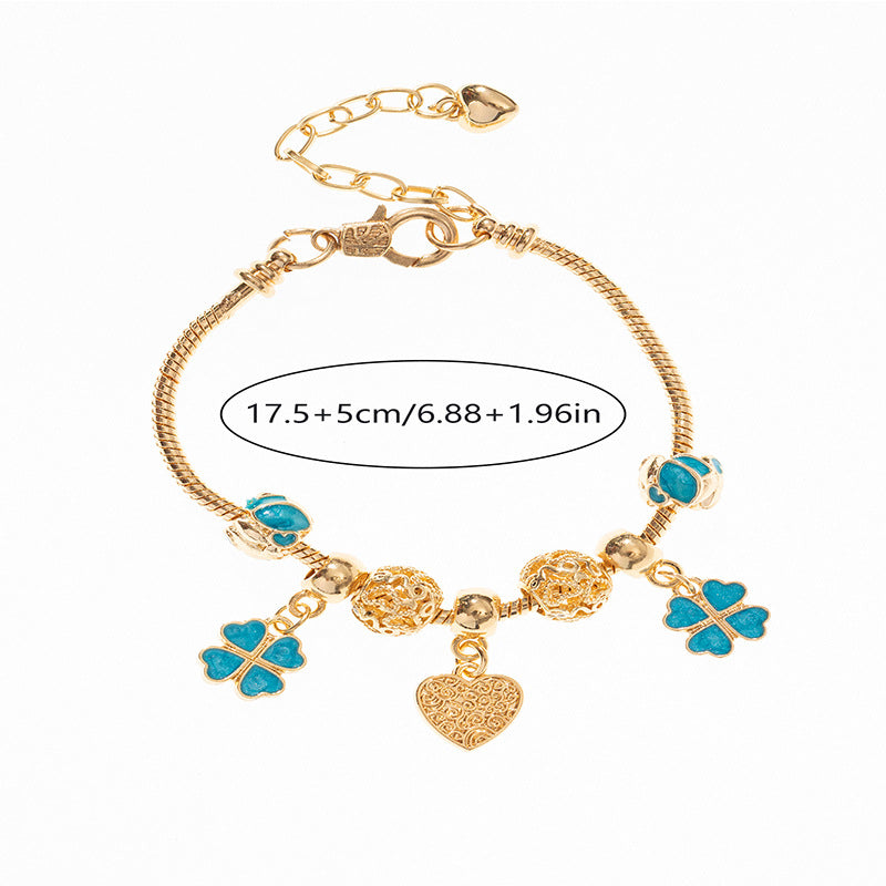 Pan Family Bracelet Dora DIY Beaded Cross-Border Hot-Selling Heart-Shaped Pendant Personality Oil-Drip Alloy Hollow Accessories Bracelet