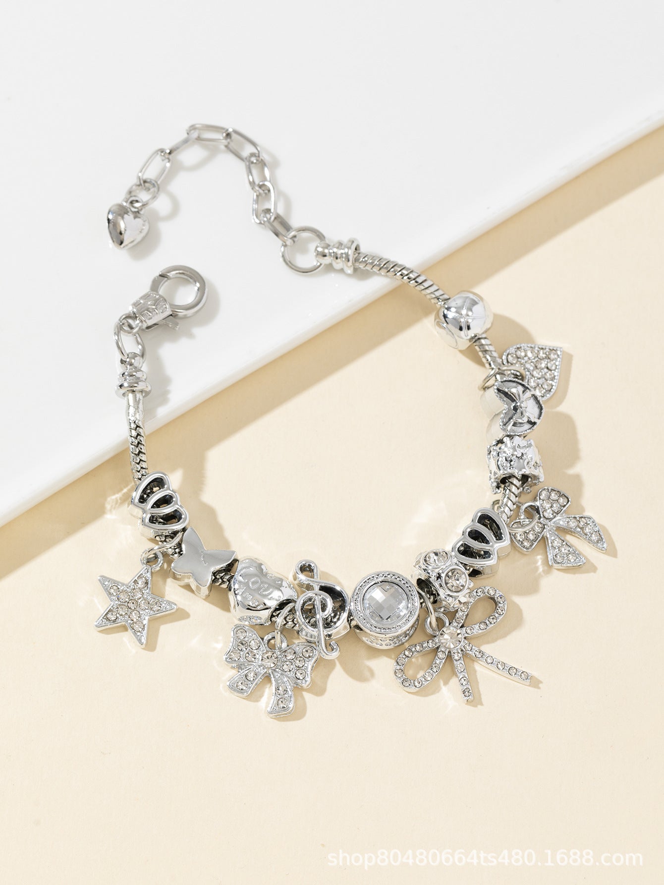 Pan Family Bracelet Europe and america cross border DIY Beaded Bracelet Rhinestone Bow Heart Pentagram Fast Fashion Jewelry