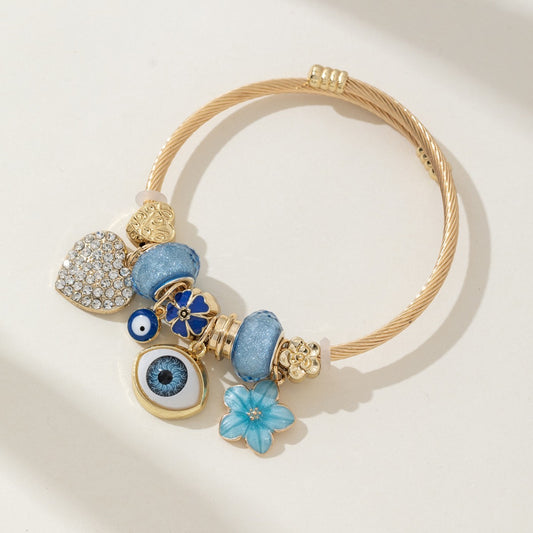 Pan Family Bracelet Cross-border hot DIY Beaded Bracelet Blue Devil Eye Rhinestone Heart Flower Fashion Jewelry