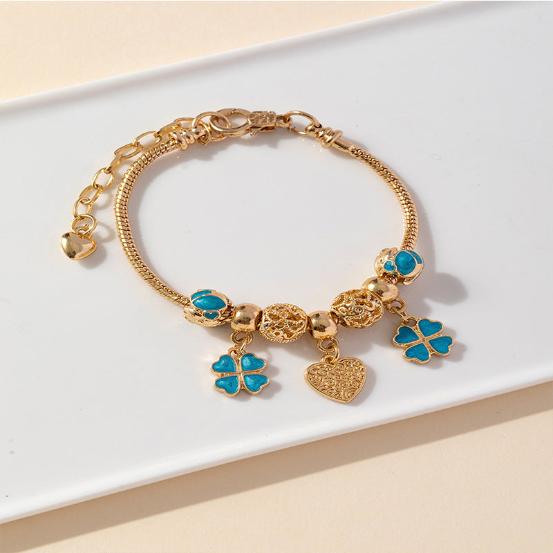 Pan Family Bracelet Dora DIY Beaded Cross-Border Hot-Selling Heart-Shaped Pendant Personality Oil-Drip Alloy Hollow Accessories Bracelet