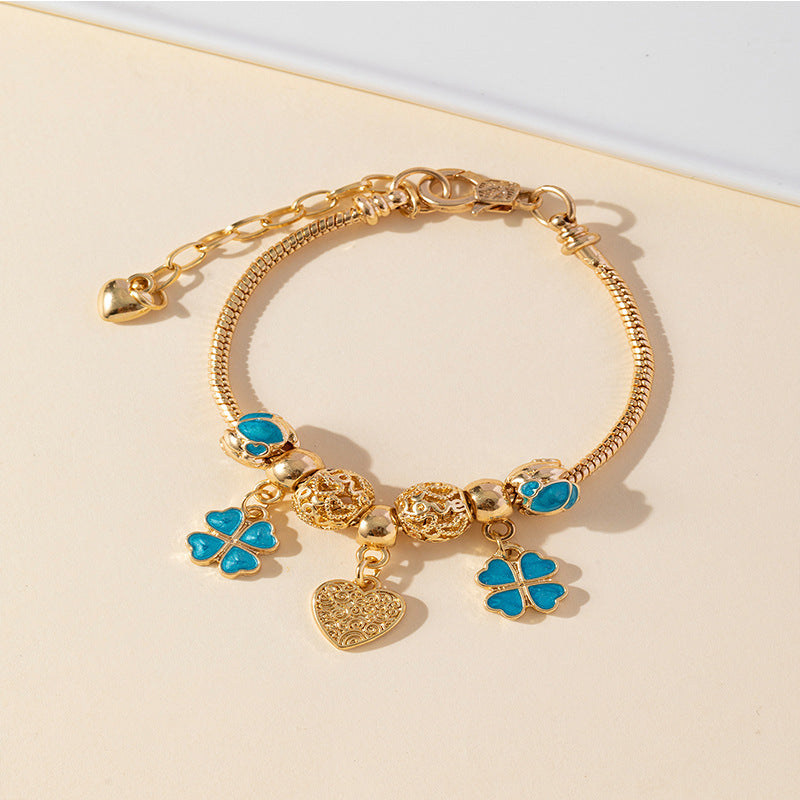 Pan Family Bracelet Dora DIY Beaded Cross-Border Hot-Selling Heart-Shaped Pendant Personality Oil-Drip Alloy Hollow Accessories Bracelet