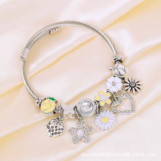 Pan Family Bracelet-DIY Cross-Border Hot-Selling Bracelet with Oil-Drip Rhinestones Sunflower Strawberry Pineapple Daisy Butterfly Jewelry